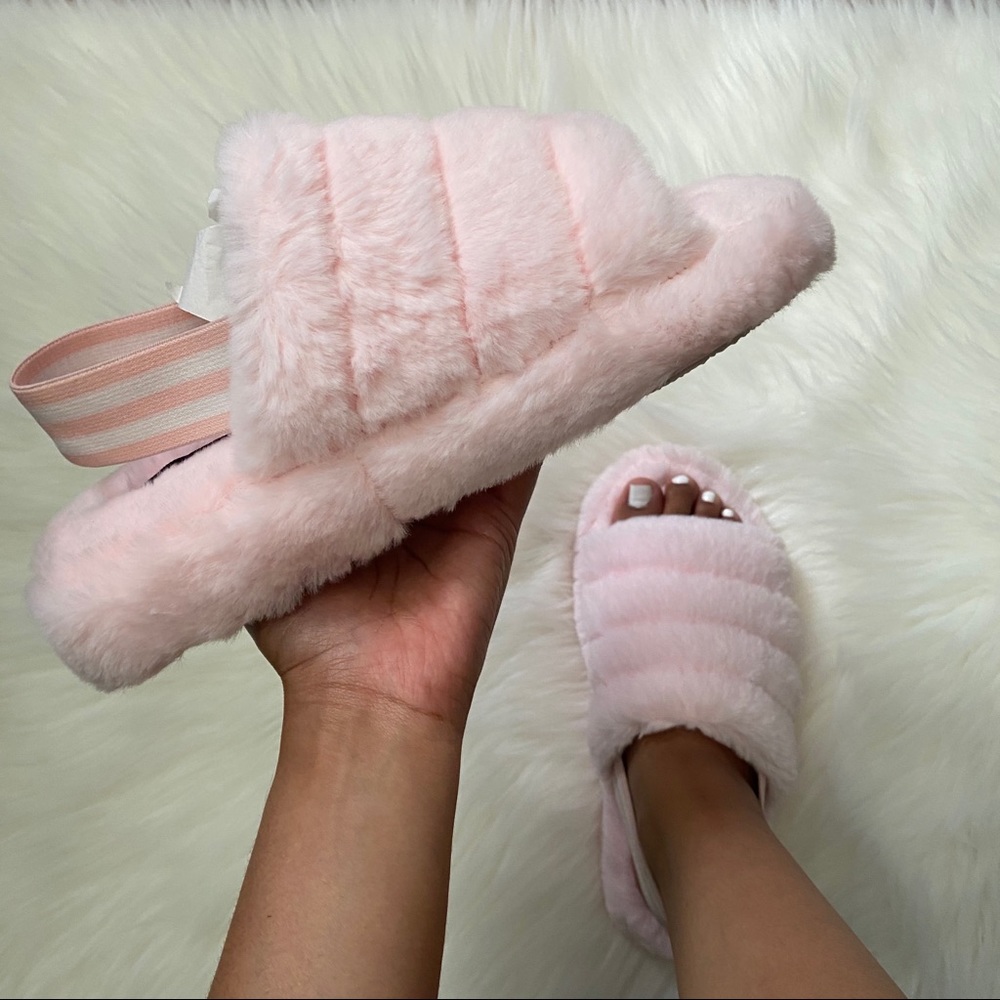 PINK Furry Sling Back Slipper Sandal